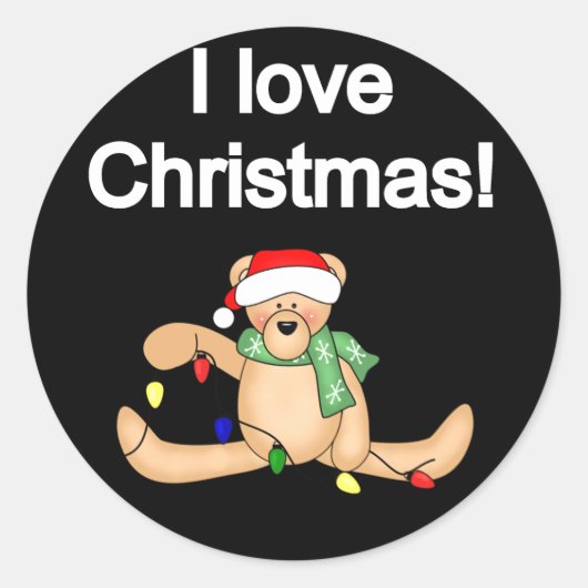 Teddybeer Ik hou van Kerstmis Tshirts en geschenke Ronde Sticker (Voorkant)