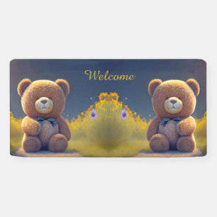 Teddybeer in een weide, schattig baby shower spandoek