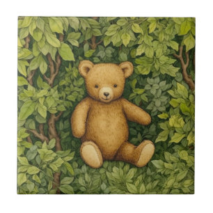 Teddybeer in het bos art nouveau stijl tegeltje