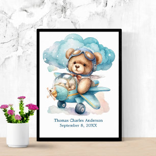 Teddybeer in vliegtuig kinderkamer decoratie muurk