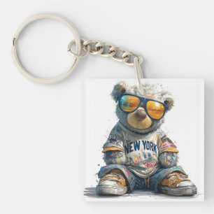 Teddybeer in zonnebril en een Shirt Sleutelhanger