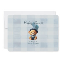 Teddybeer Jean Baby shower Blue Invitation
