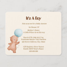 Teddybeer Jongen Babyshower Kaart uitnodiging