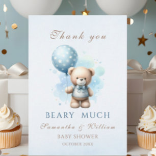 Teddybeer Jongen Blauwe Ballon Zoete Baby Shower Bedankkaart