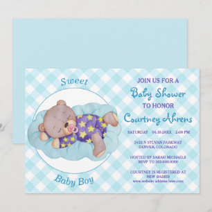 Teddybeer Jongen Slaap Baby Shower Uitnodiging