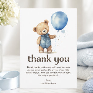 Teddybeer Jongens Baby Shower Bedankkaart