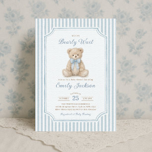 Teddybeer Jongens Baby Shower met Blauwe Strepen Kaart