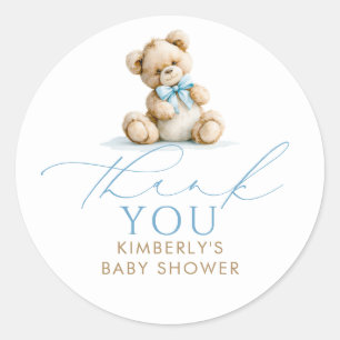 Teddybeer jongens babyshower bedankkaartjes ronde sticker