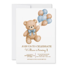 Teddybeer Jongens Verjaardagsuitnodiging Elke Leef