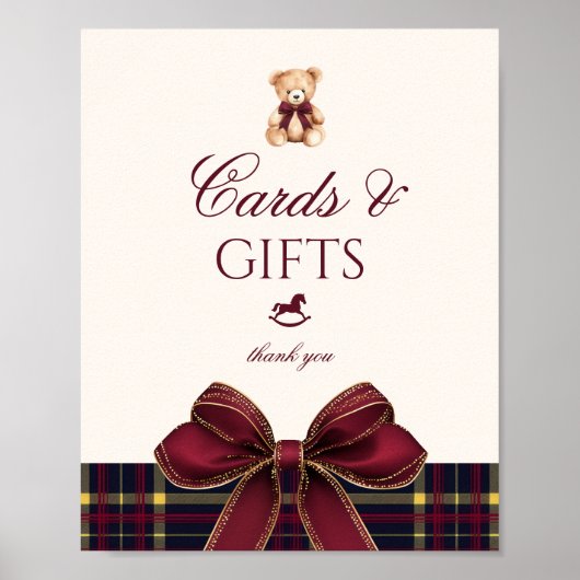 Teddybeer Kaarten en geschenken Red Bow Plaid Poster (Voorkant)