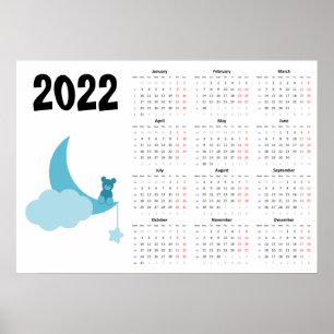 Teddybeer Kalender 2022 Poster - maandag start