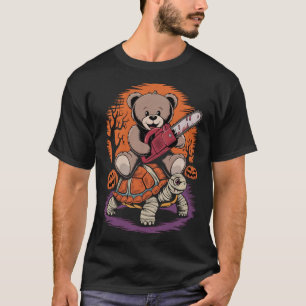 Teddybeer kettingzaag op Tuetle mummie Halloween T-shirt