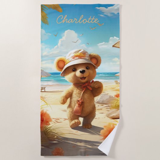 Teddybeer kinder strand en zwembad handdoek (Voorkant)