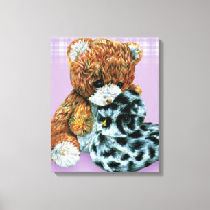 Teddybeer knuffels canvas wrap paarse print