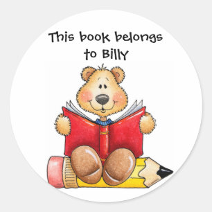 Teddybeer lezen ronde sticker