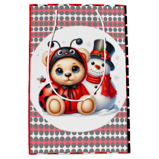 Teddybeer lieveheersbeestje met Snowman Baby showe Medium Cadeauzakje