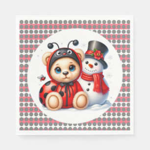 Teddybeer lieveheersbeestje met Snowman Baby showe Servet