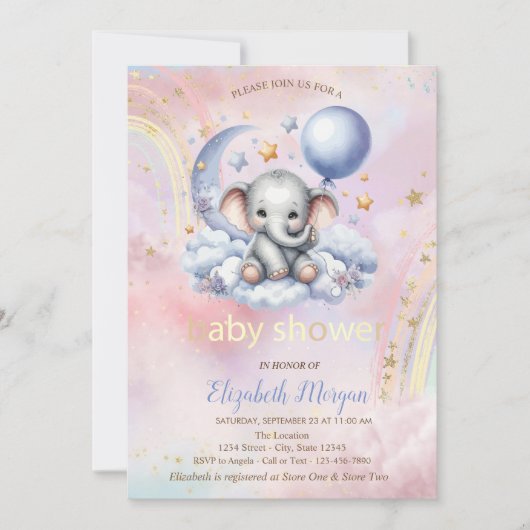 Teddybeer Maan Wolken Regenboog Baby Shower  Kaart (Voorkant)