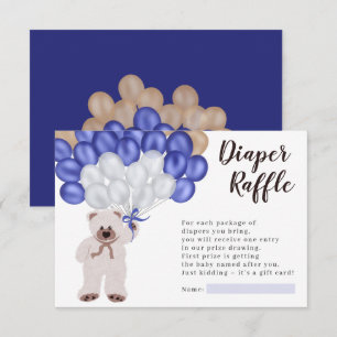 Teddybeer marine blauwe ballon luier loterij douch informatiekaartje