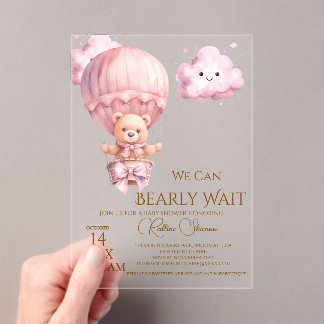 Teddybeer Meisje Baby Shower Acryl Uitnodigingen