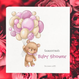 Teddybeer Meisje Baby Shower -Wit Servet