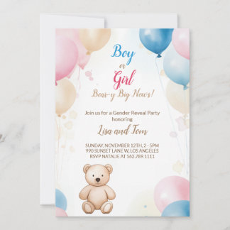Teddybeer met ballonnen Baby shower Geslacht onthu Kaart