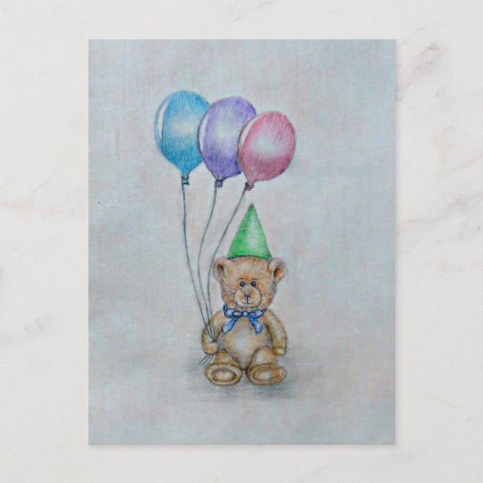 Teddybeer met ballonnen briefkaart (Voorkant)