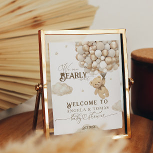 Teddybeer met ballonnen Neutraal Baby shower Poster