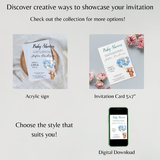 Teddybeer met ballonnen Spaans Baby shower Wit Kaart