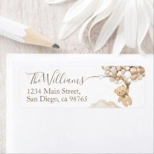 Teddybeer met ballonneutraal Baby shower Etiket