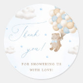 Teddybeer met blauwe ballonnen ronde sticker (Voorkant)