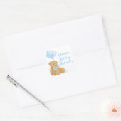 Teddybeer met blauwe hartballonnen voor baby showe vierkante sticker (Envelop)