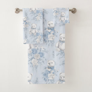 Teddybeer met blauwe rozen bad handdoek