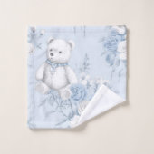 Teddybeer met blauwe rozen bad handdoek (Wasdoekje)