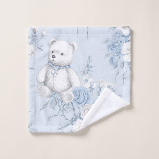 Teddybeer met blauwe rozen bad handdoek (Wasdoekje)