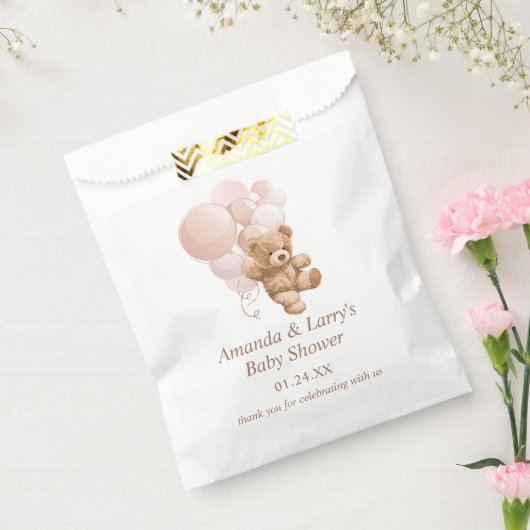 Teddybeer met blush roze ballonnen bedankzakje (Gezegeld)