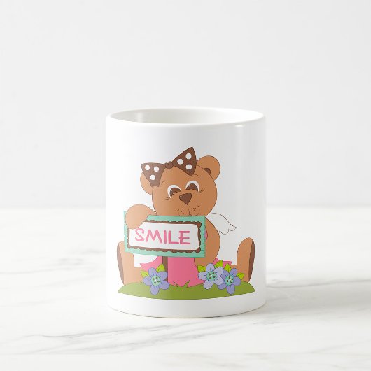 Teddybeer met boog die het lachsignaal vasthoudt koffiemok