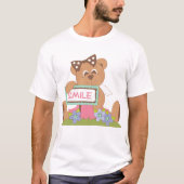 Teddybeer met boog die het lachsignaal vasthoudt t-shirt (Voorkant)