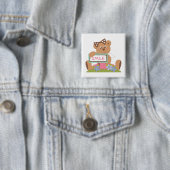 Teddybeer met boog die het lachsignaal vasthoudt vierkante button 5,1 cm (In situ)