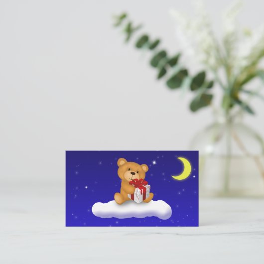 Teddybeer met cadeau - Luiers Raffle Ticket Informatiekaartje (Staand voorkant)