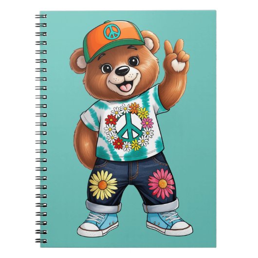 Teddybeer met casual vredige outfit 1 notitieboek (Voorkant)