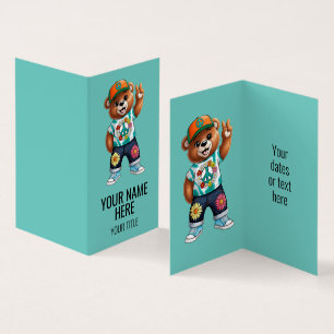 Teddybeer met casual vredige outfit 1 visitekaartjes