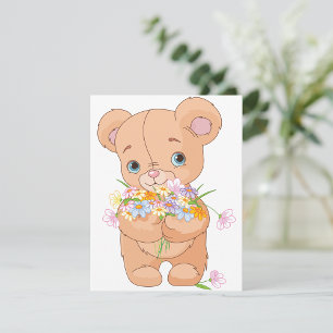 Teddybeer met een boeket uitnodigingen