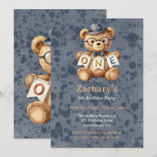 Teddybeer met EEN spandoek 1e verjaardagsfeestje Kaart