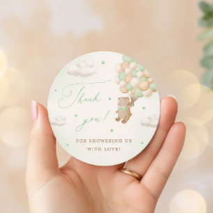 Teddybeer met groene ballonnen ronde sticker