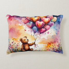 Teddybeer met hartvormige ballonnen accent kussen