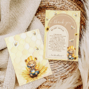 Teddybeer met Honing & Bloemen Baby Borrel Bedankkaart