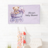 Teddybeer met lavendel koets meisje Baby shower Spandoek (Insitu)
