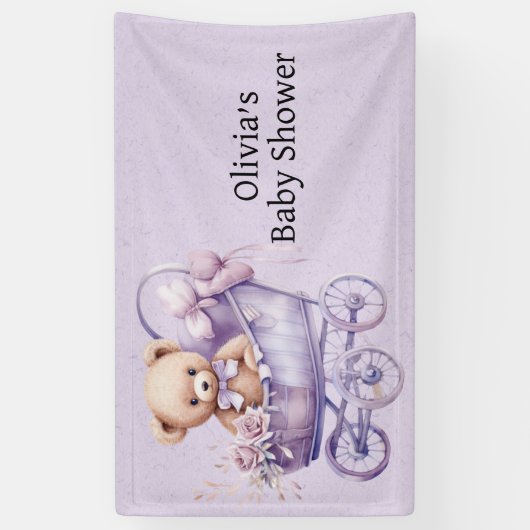 Teddybeer met lavendel koets meisje Baby shower Spandoek (Verticaal)