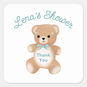 Teddybeer met lint Baby shower Bedankt Vierkante Sticker
